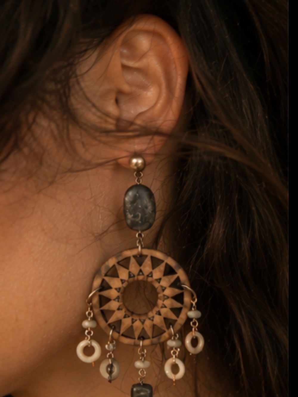 Bohemian Wood & Stone Statement Earrings - Picture 8 of 12